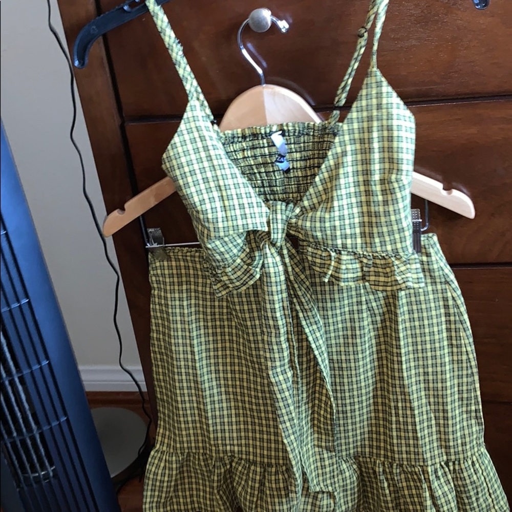 yellow and black plaid two piece set